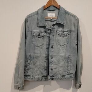 Women Denim Jacket Size XXL Faded Wash Stretch Jean Coat Denim Trucker Cropped